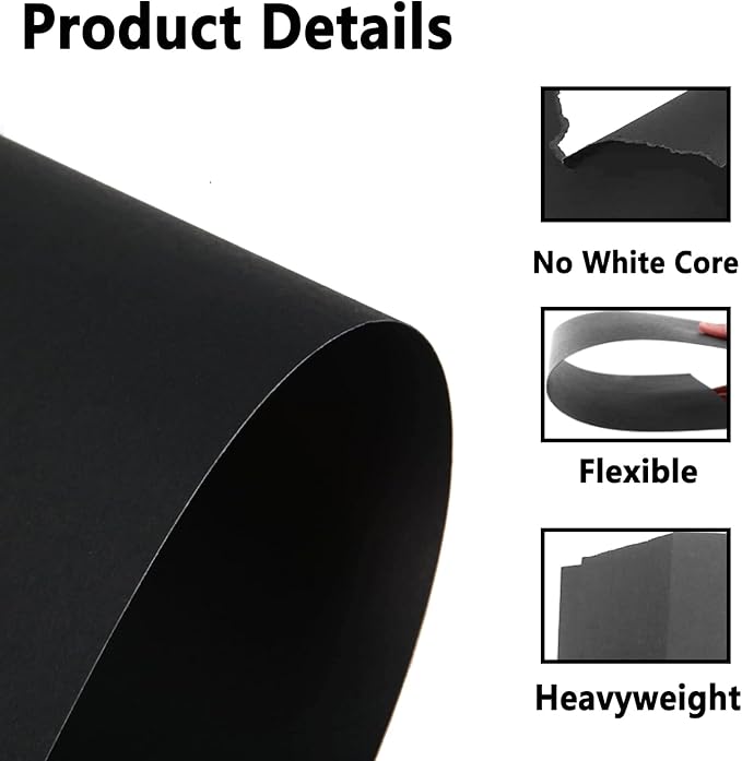 QTLCOHD 200 Sheets Black Cardstock, 8.5 x 11 Inch, 92 lb Construction Paper Bulk, Heavyweight Cover Printer Card Stock for Scrapbooking, Arts & Crafts, Invitations, DIY Cards