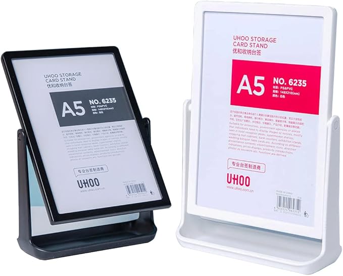 ECKEK ABS Plastic Sign Holder, Menu Displays T Shape Sign Stand, Rotating Display Stand for Ads, Menu, Photos, Business Card (White A5 148×210mm/ 5.83×8.27 inches)