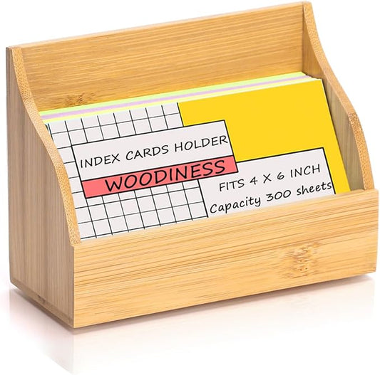 SHIQIKEJIPTY 4x6 Wood Index Card Holder Wooden Index Card Box Cards Display Stand Notecard Box Business Cards Organizer Post Cards Case for Business Desk Office Home School Capacity 300 Sheets