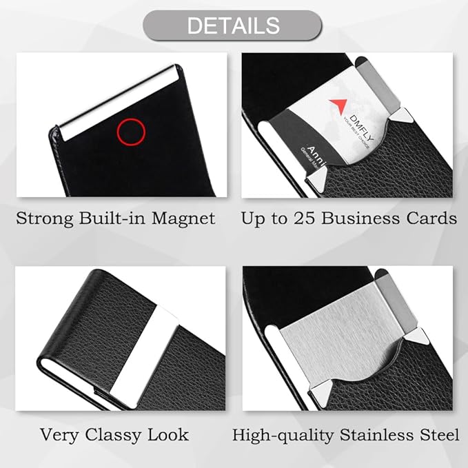 DMFLY Business Card Holder with Ultra Slim Design, Business Card Case with Premium PU Leather, Suit Pocket Metal Card Holder for Women/Men, Magnetic Closure Quick Access Cards, Small and Easy to Carry
