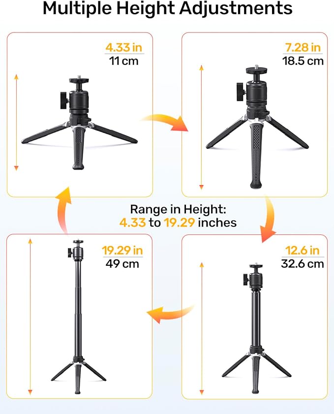 Webcam Tripod Stand for Desk, 3 Level Extendable Camera Tripod Mount for Logitech Webcam C920 C922 C922x C925e C930 C930e C615 Brio 4K NexiGo N60 and More, Camera and Phone Holder with 1/4" Thread