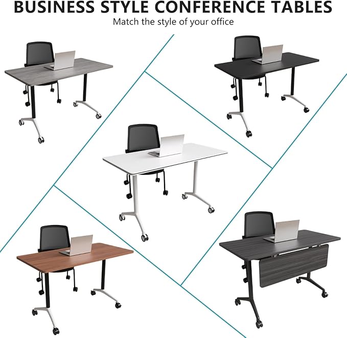 Goakwwuz Conference Room Table, Folding Conference Tables,Thicken Grey Tabletop,Flip Top Wooden Seminar Meeting Room Table for Conference Room Offices (6, Black+White, 55.1”)