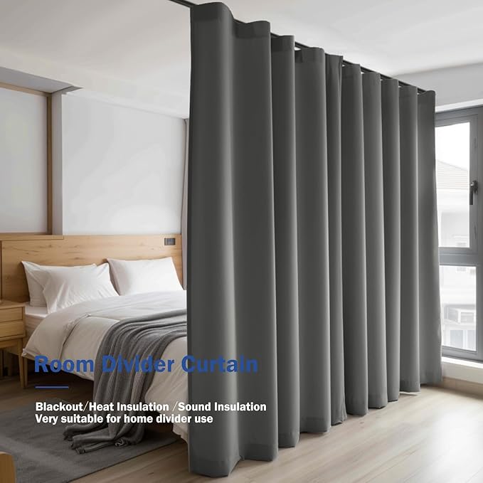 Cbsroro Room Divider Blackout Curtain Track Curtains Wall Dividers Panels Screen for Living Rooms Bedroom Office Privacy Partition Separation, W100 × L96 Inch,1 Panel, Grey