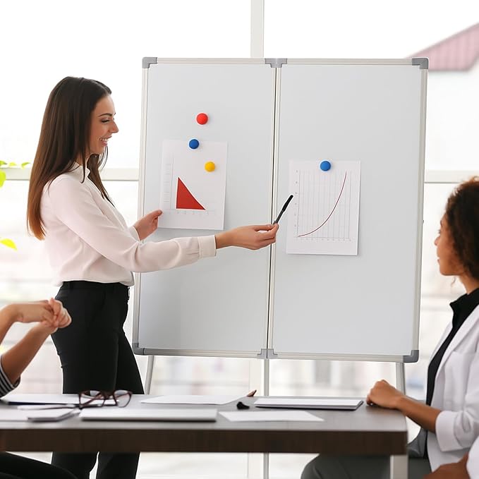 96” x 40 ” Foldable Whiteboard Dry Erase Board Large Tri Folding Whiteboard Magnetic Dry Erase Board, Wall Aluminium Frame and Flip Out Pen Tray for Office, Home