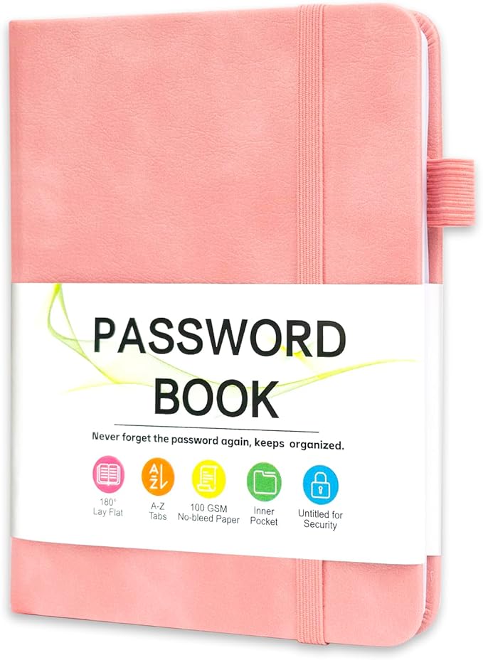 Password Keeper Book with Alphabetical Tabs，4.3"x5.7" Small Password Books for Seniors Password Notebook for Internet Website Address Log in Detail (Pink)