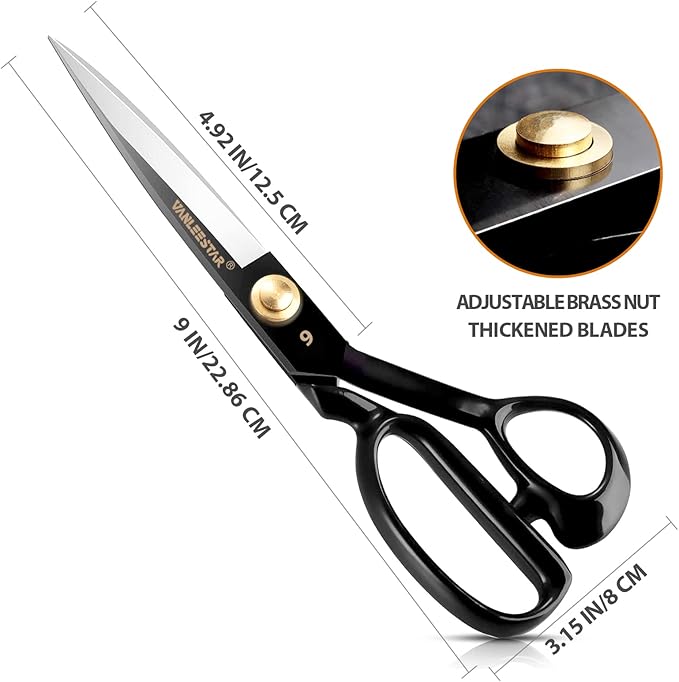 Sewing Scissors, 9 Inch Fabric Dressmaking Scissors Heavy Duty Shears Sharp Cutting for Cutting Fabric, Clothes, Leather, Raw Materials