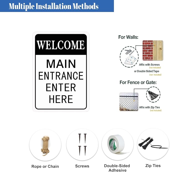 HBXNZ Main Entrance Enter Here Sign Security Street Road Metal Tin Sign Wall Decor 8X12 Inches