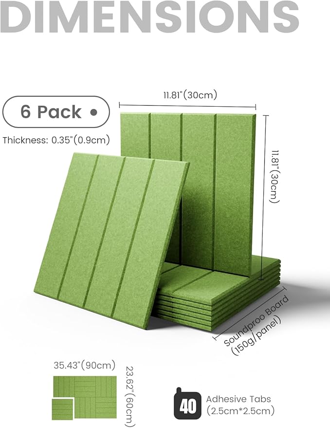 Fluxynara Felt Bulletin Board Tiles Large 48" x 36" Cork Board Alternative-6 Pack with 40 Adhesive Tabs, Thick Slat Wall Panels for Office Decor, Push Pin Board Wall Organizer Alternative-Kelly Green