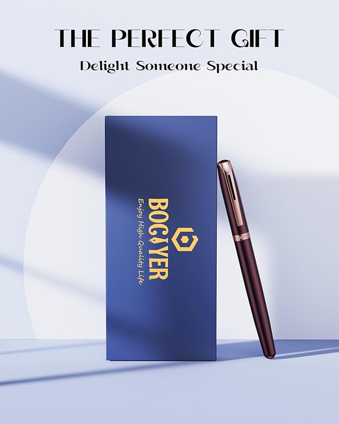 BOCIYER samurai Fountain Pen Set,Hand Polished Medium Nib,Calligraphy Nib(Bent Nib),Includes 8 Ink Cartridges,Ink Refill Converter*2 And Gift Box,Best Pen Gift Set for Men & Women(Dark red)