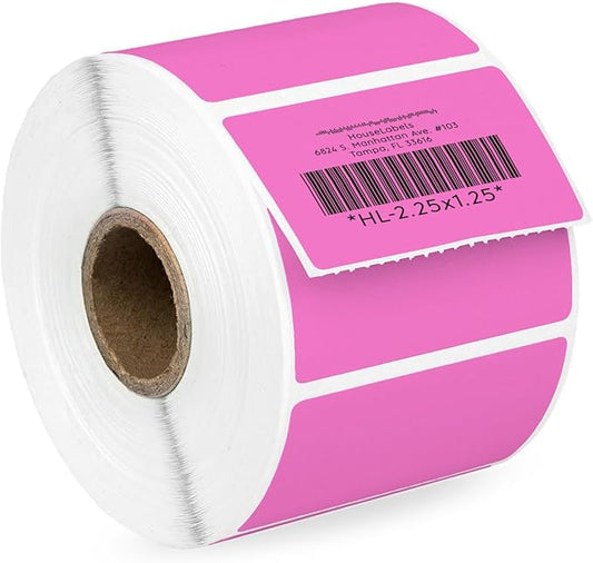 HOUSELABELS 2.25" x 1.25" Pink Address Labels on 1" Core Compatible with Zebra and Rollo Printers, 1 Roll / 1,000 Labels per Roll