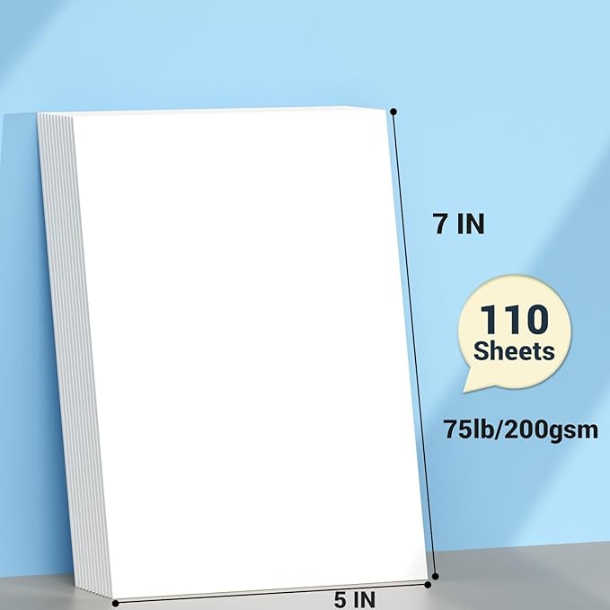 Cardstock 5x7, 110 Sheets Card Stock, White Thick Printer Paper 75 lb/200 gsm, Heavy Card stock, Cardstock Paper for Invitations, Diy Cards, Business Cards, Menus, Crafts, Drawing etc