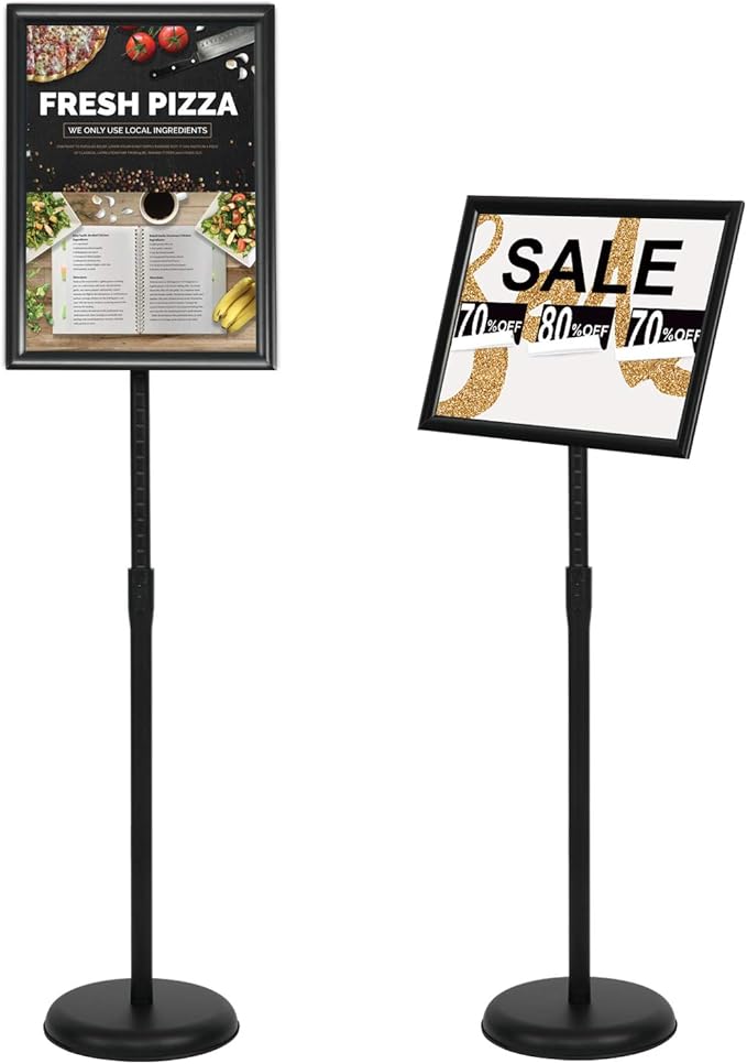 VAIIGO 11 x 17 Inch Adjustable Pedestal Sign Holder Poster Stand, Heavy Duty Floor Standing Sign Holder Stand Aluminum Snap Open Display Frame for Vertical and Horizontal View Sign Displayed(Black)