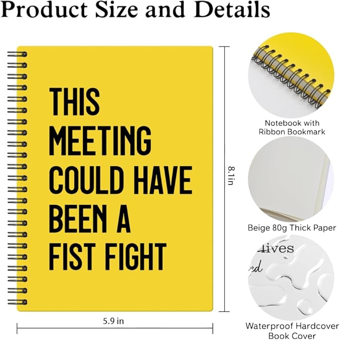 XQLZY This Meeting Could Have Been A Fist Fight Yellow Spiral Notebook, Funny Corporate Humor Notepad, Office Sarcastic Humor Gifts for Men Women Coworker BFF Friend, Coworker Christmas Gifts