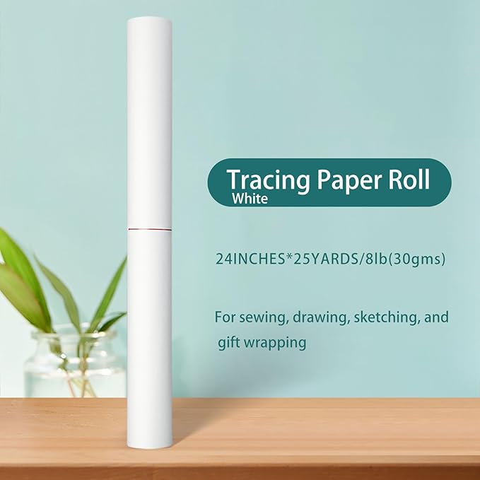 SEMLEART Tracing Paper Roll,24-inch x 25yard，White Translucent Vellum,Pattern Paper for Sewing, Drawing, Sketching, Gift Wrapping