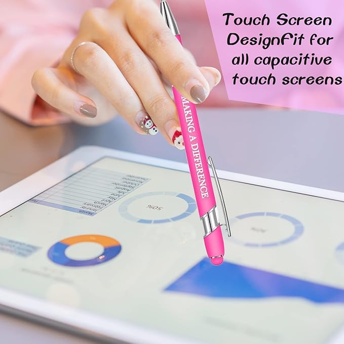 Zonon 12 Pcs Inspirational Pens Bulk Funny Ballpoint Pen with Stylus Tip Motivational Gifts for Valentine's Day Teacher Coworkers Nurse School Office Supplies(Pink,Motivational Style)