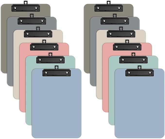 Zoenley A4 Plastic Clipboard Set of 12, Morandi Colorful 12.5 x 9 Letter Size for Classroom, Students, Teacher, Nurse, 8.5 x 11 Clip Board with Low Profile Black Clip, Office & School Supplies