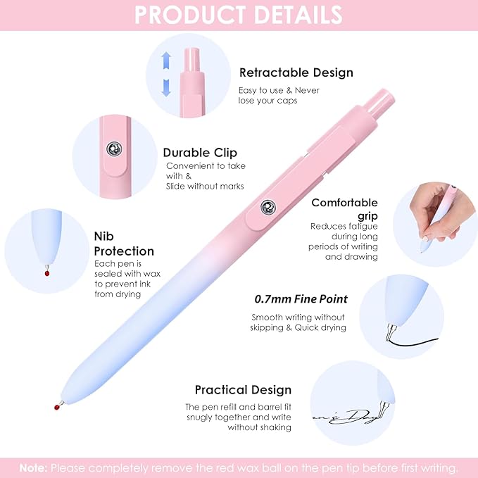 Donyang 11pcs 0.5mm Gel Pens Cute Black Ink Fine Point Pens With Smooth Writing, Quick Dry Pens For Journaling,Teacher Work Desk Accessories Office Supplies for Men Women, Stocking Stuffers