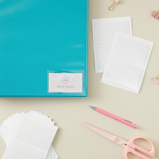Juvale 100-Pack Clear Business Card Pockets - 3.54 x 2 in Vinyl Top-Load - Peel & Stick Adhesive Pockets for Library Cards & ID Badges - Bulk Set for Storage & Organization