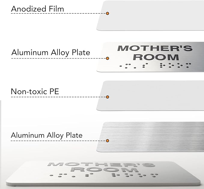 Elevator Room Signs for Business and Office Sign, ADA Signs with Raised Text & Grade 2 Braille, Easy Installation with Adhesive Pad – Brushed Aluminum/Silver