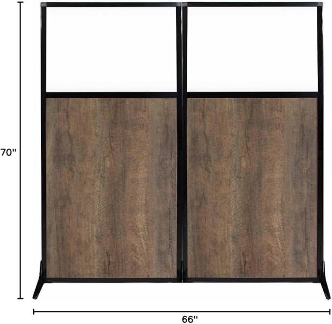Versare Workstation Partition | Portable Wall Divider | Modern Office Cubicle | Free Standing Privacy Screen | Flexible Work Space | 66" x 70" Urban Oak Wood Grain Panels with Clear Window