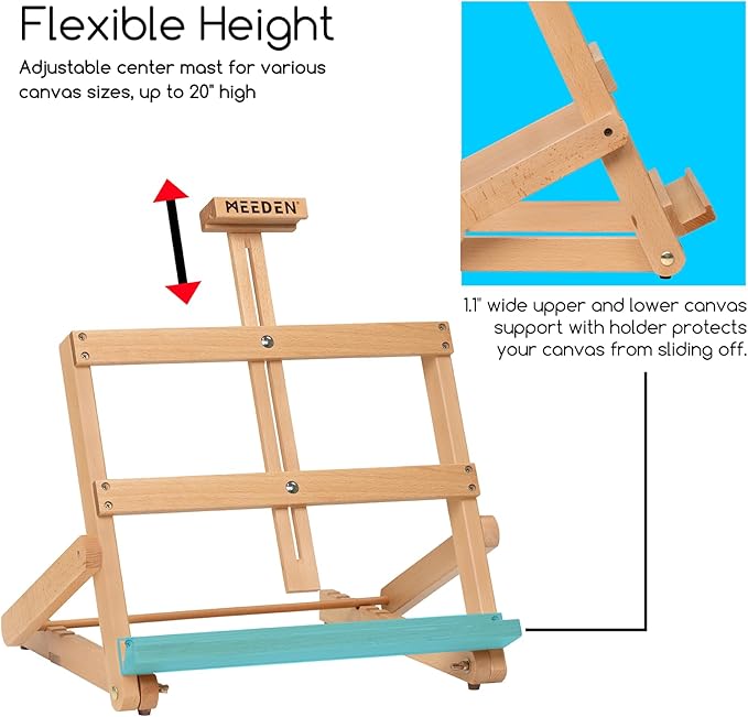 MEEDEN Heavy-Duty H-Frame Tabletop Easel: Adjustable Studio Desktop Easel for Painting- Portable Beechwood Art Easel Stand for Artist - Hold Canvas up to 20" High