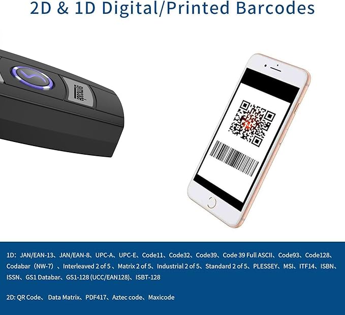 Mini 2D Portable Handheld Bluetooth Barcode Scanner Wireless 2.4G & USB Wired 3-in-1 Bar Code Scanner Portable USB QR Code Scanner for Windows.Android.iOS.MAC