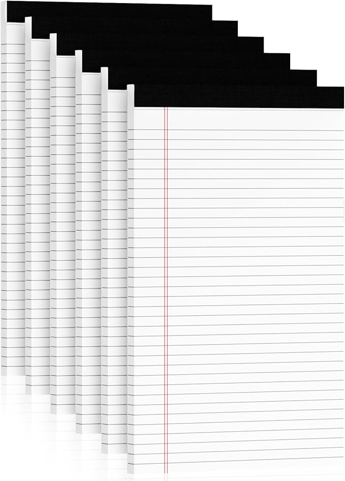 White Legal Pads 8.5 x 14, 6 Pack Wide Ruled Legal Notepads, White Note Pads 8.5 x 14 Writing Pads, Notebook Paper 8.5x14, Lined Tablets Notebook Pads of Paper, 70 GSM White Paper, 30 Sheets/Pad