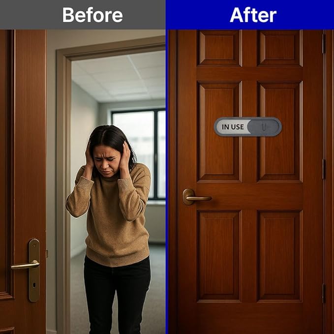 GEEKBEAR In Use Available Slider Door Sign for Home Office - Premium MDF, 7.5 x 2.2 in (Gray)