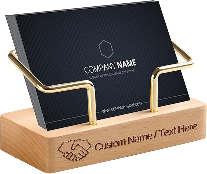 HJX Custom Business Card Holder Desk-Personalized Engraved Wooden Business Card Case Holder, Customized Name Logo Business Card Display Gifts for Men Women