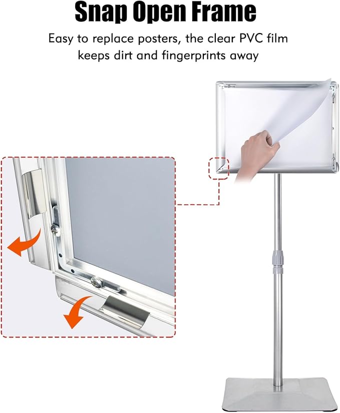 Golemas Adjustable Sign Stand for Display, with Upgraded Iron Base, Pedestal Floor Signage Stand Holder for Outdoor or Indoor Advertising (8.5 x 11, Silver 3Pack)