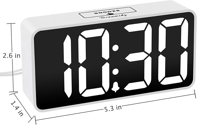 DreamSky Small Digital Alarm Clock for Bedroom, Large Big Numbers Display with Brightness Dimmer, Electric Bedside Desk Clock with USB Charging Port, Adjustable Alarm Volume, USB-C Adapter Powered
