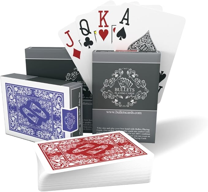 Bullets Playing Cards | Waterproof Plastic Playing Cards – 2 Decks Poker Size with Jumbo Index, Smooth Front & Easy-Grip Back – Ideal for Texas Hold’em, Casino & Camping