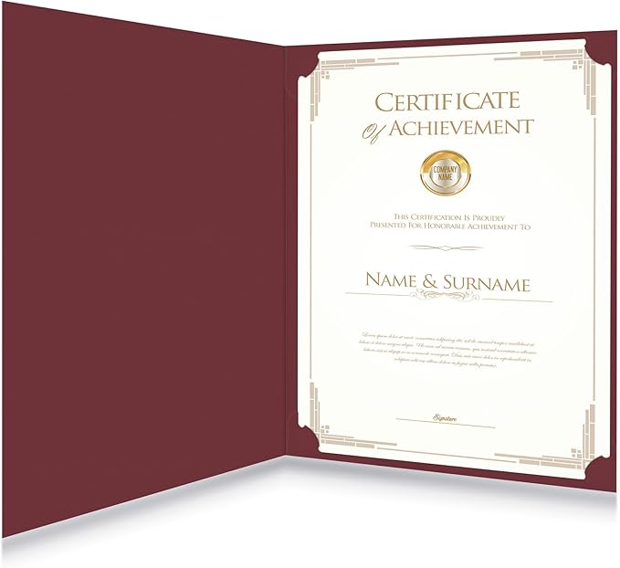 HAUTOCO 90 Packs Certificate Holders, Burgundy Diploma Holders, Document Award Covers Certificate Folders with Gold Foil Border for 8.5x11 Letter Size