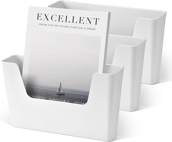 YOHOM No Drilling File Holder Wall Mails Magazines Organizer Adhesive Door Mount, Single Pocket, (White 1) (WHITE, 3 PCS)
