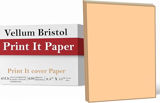 Print It - Vellum Bristol Colored Cardstock Cover Paper, 67 Lb, 8.5" X 11”, Heavyweight Colored Cardstock for Crafts, School, Invitations, And Office Use - Decoration Drawing 2000/Case-Tan
