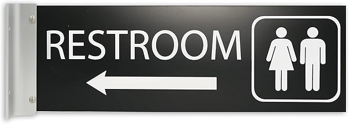ALPHA DOG SIGNS Corridor Projecting Hallway Bathroom Sign, Left Arrow, 4"x12" Double Sided, Indoor/Outdoor, Easy Install, Durable Business Wayfinding Plaque, USA-Made (Black)