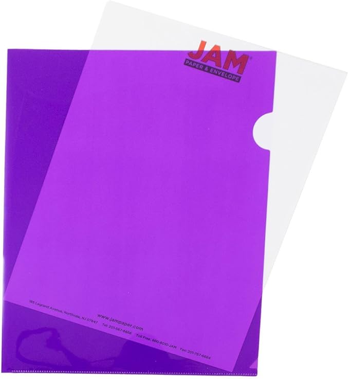 JAM PAPER Plastic Sleeves - Letter Size - 9 x 11 1/2 - Purple Project Pockets - 12 Page Protectors/Pack