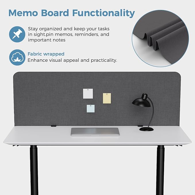 MORDEER 47.2" Privacy Desk Divider Panel, Acoustic Divider Panels for Office, Clamp-on Cubicle Office Room Dividers, Easy Assemble, Dark Grey