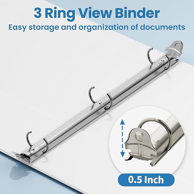 SUNEE White Binders 1/2 Inch 36 Pack Bulk, Clear View 3 Ring Binders PVC-Free (Fit 8.5x11 Inches) for School or Office Supplies