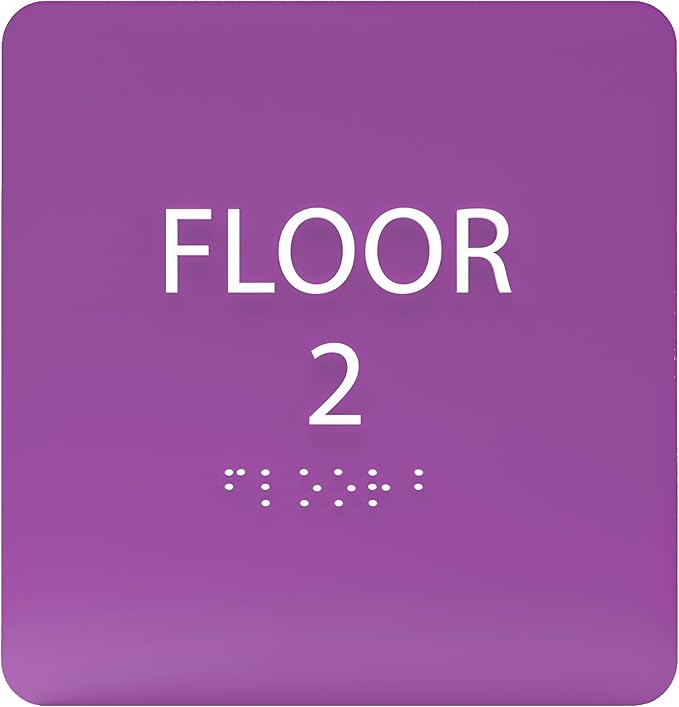 Deep Violet ADA Floor 2 Sign with Braille – Made from Durable Acrylic and Ready to Mount