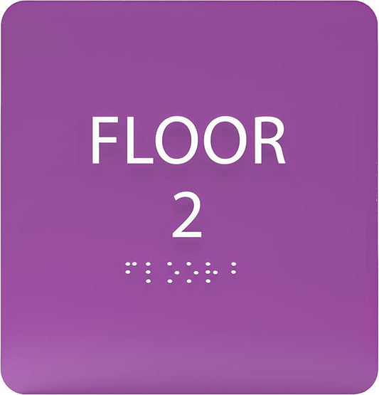 Deep Violet ADA Floor 2 Sign with Braille – Made from Durable Acrylic and Ready to Mount