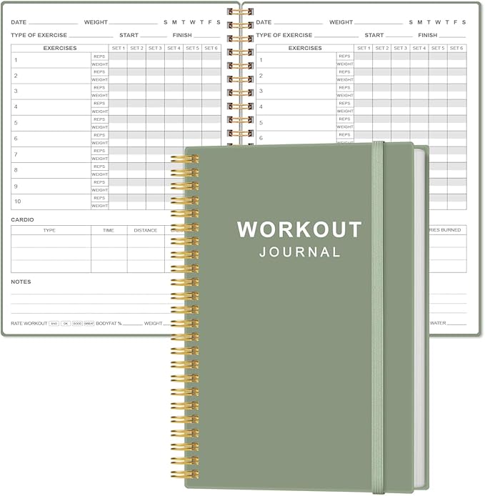 Fitness Journal for Women & Men,A5 Workout Journal/Planner Daily Exercise Log Book to Weight Loss, Gym, Muscle Gain, Bodybuilding Progress, 5.8"x8.3", Green