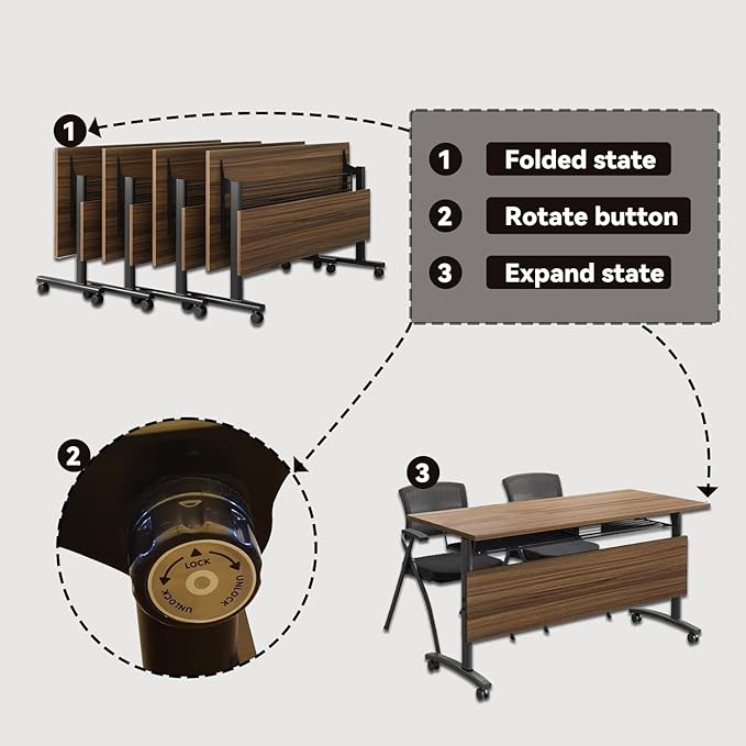 Conference Table,Mobile Conference Room Tables with Wheels,Folding Lip Top Meeting Room Tables,Modern Modular Seminar Training Table,Foldable Stackable Rolling Confernece Tables for Office(8