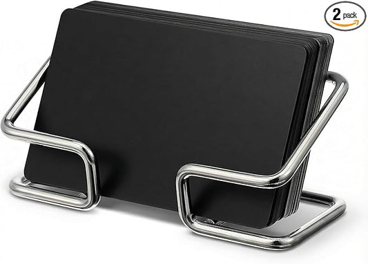 Grevosea 2 Pack Business Card Holder Desk Business Card Organizer Metal Desktop Cards Display Stand for Office Reception Event Conference Room Decor Desk Accessories (Silver)