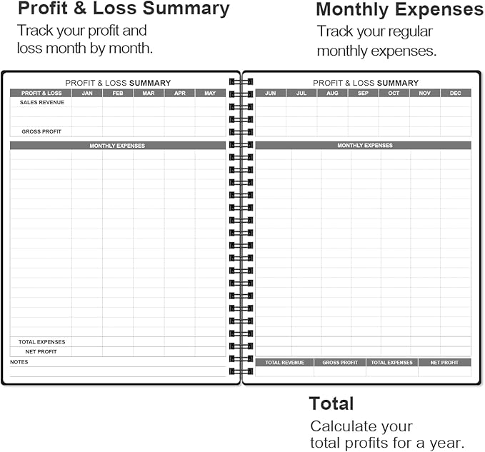 Heveboik Income & Expense Log Book - A4 Income and Expense Tracker for Small Business, Accounting Bookkeeping Tracking for Woman and Man, 8" x 10.5", Black