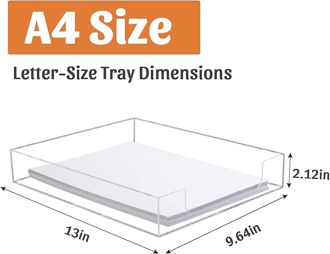 AZFUNN Acrylic Letter-Size Tray, Sturdy Heavy-Duty Clear Printer Paper Tray, Single-Tier Stackable File Storage Organizer for Office Home (1, Clear)