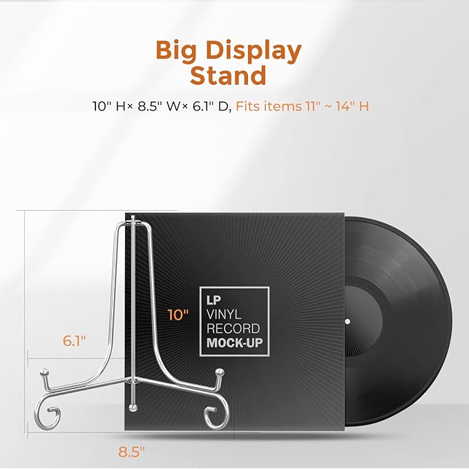 TR-LIFE Plate Stands for Display - 10 Inch Holder + Metal Easel Stand for Picture Frame, Decorative Plates, Photo, Book, Collectibles (Silver 2 Pack)