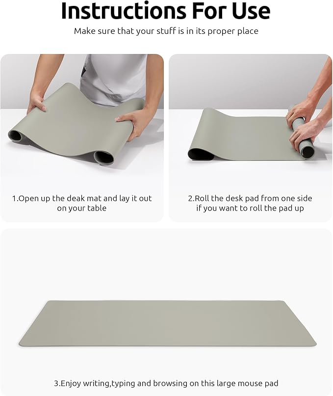YSAGi Leather Desk Pad Protector, Office Desk Mat, Large Mouse Pad, Non-Slip PU Leather Desk Blotter, Laptop Desk Pad, Waterproof Desk Writing Pad for Office and Home (Olive Beige, 35.4" x 17")