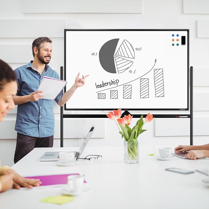 Large Dry-Erase Rolling Magnetic Whiteboard - 48 x 32 Inches Dry Erase Board with Stand Height Adjust Double Sides Mobile White Board Easel on Wheels with 25 Sheets Paper Pad Office, Home & Classroom