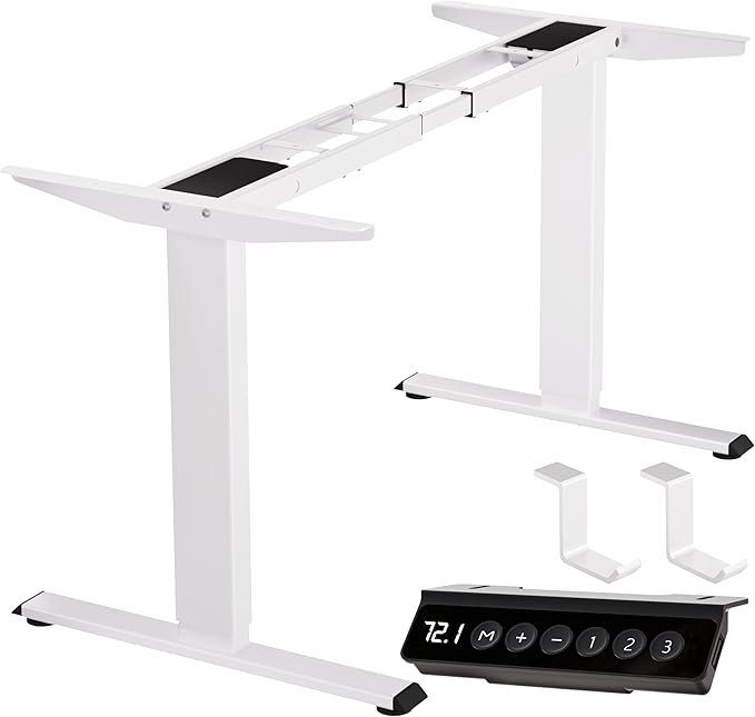 BIZUM Standing Desk Frame Dual Motor, Standing Desk Legs Up to 47.2", Computer Memory Desk Adjustable Table Legs with USB Ports for Home and Office, White Frame Only